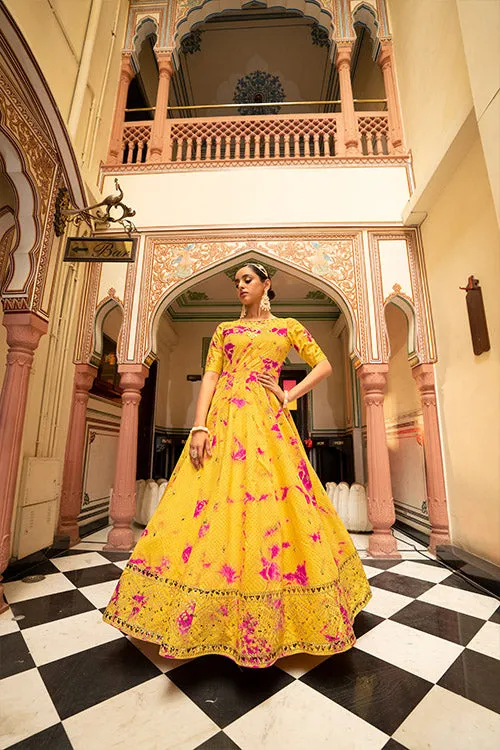 Cotton Shibori Print With Sequence Embroidered Anarkali Gown