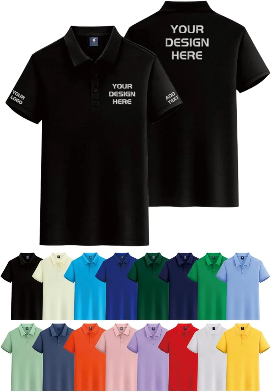 Custom Polo Shirt Add Text/Photo for Men/Women on Front Back and Sleeves-Personalized Golf Tee Print or Embroidered