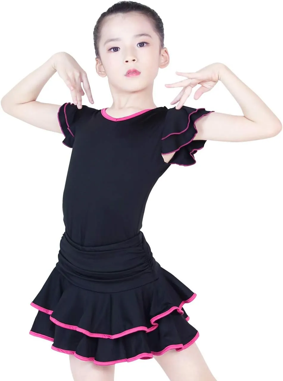 Daydance Girl's Dance Skirt Latin Ballroom Samba Tango Practice Dress with Boy Shorts