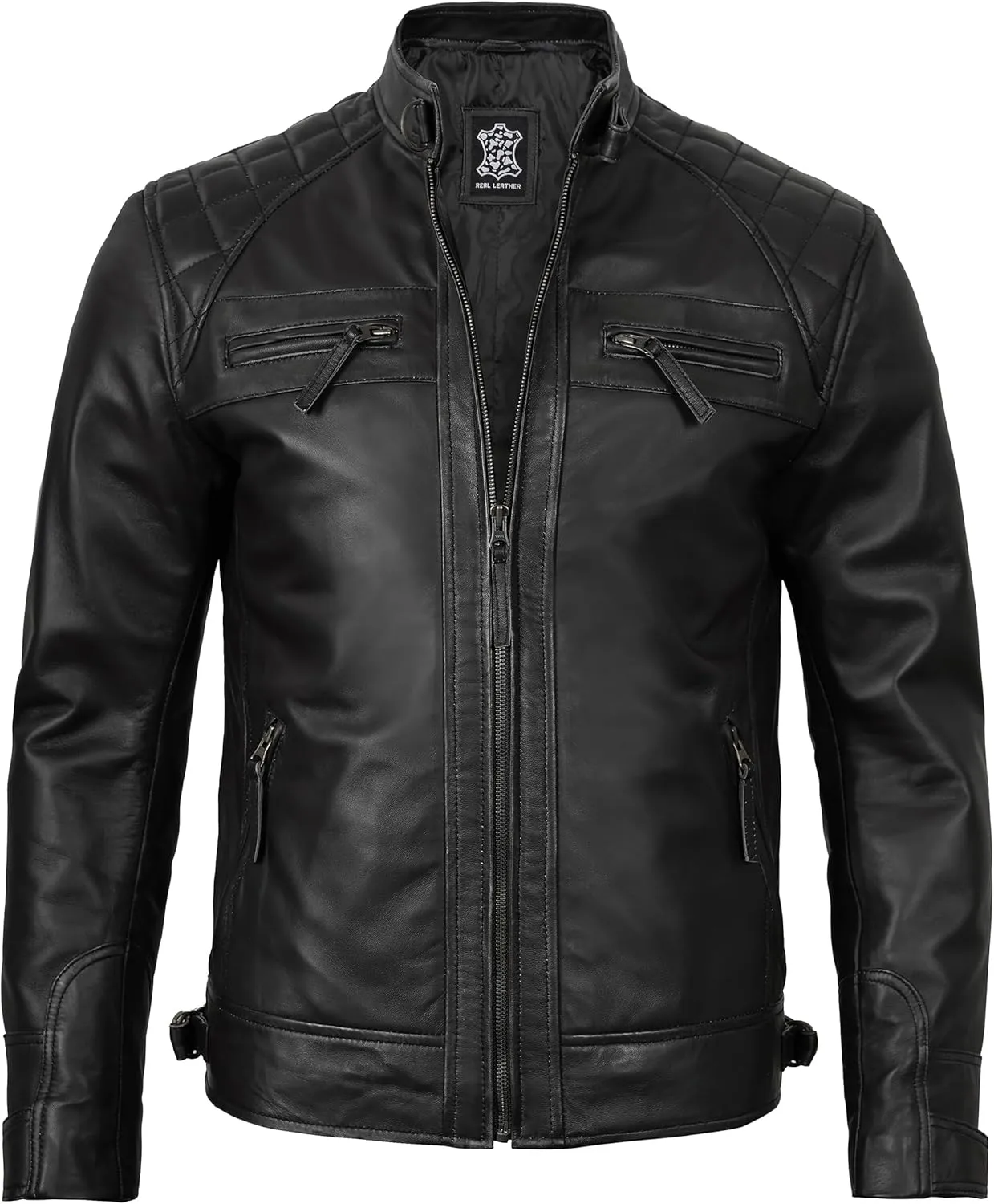 Decrum Leather Jacket Men - Cafe Racer Style Real Lambskin Leather Jackets For Men