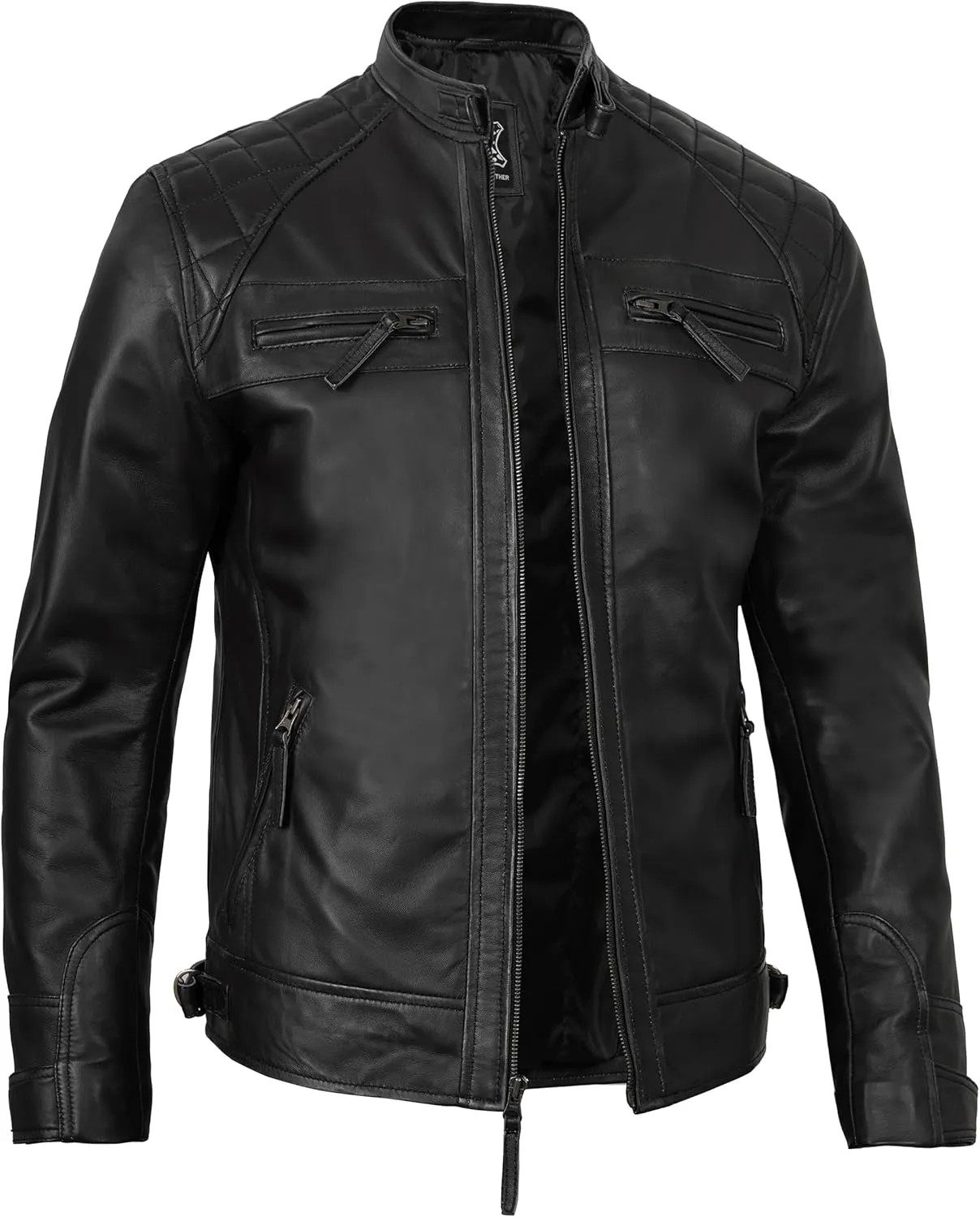 Decrum Leather Jacket Men - Cafe Racer Style Real Lambskin Leather Jackets For Men