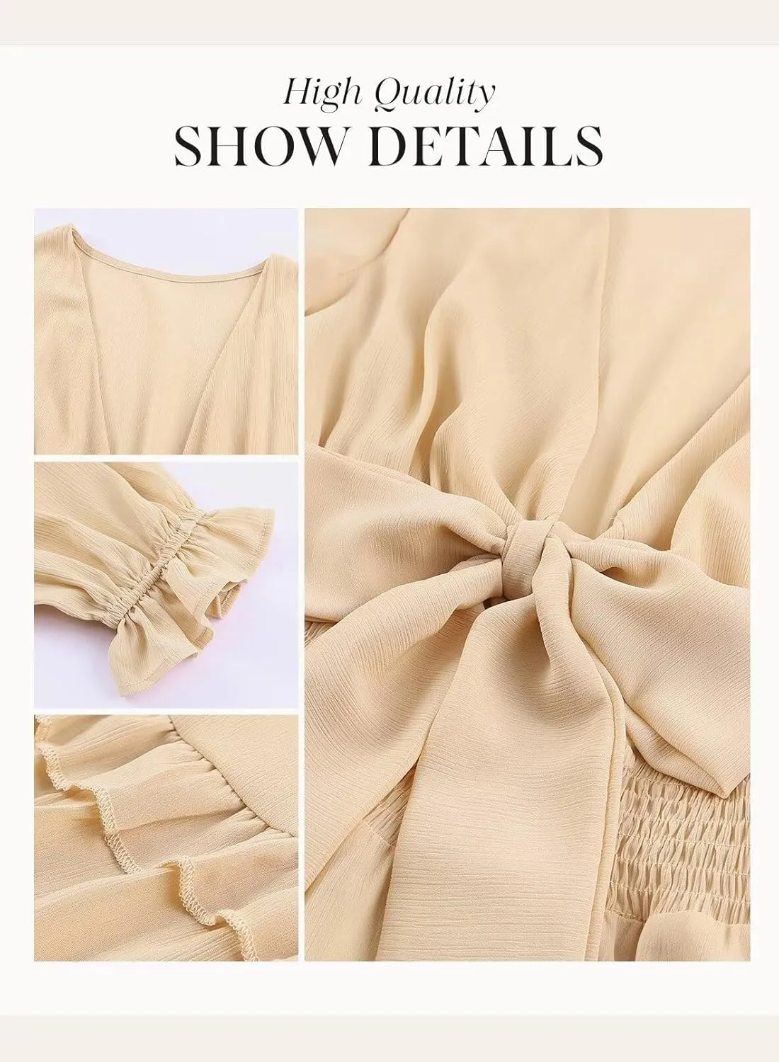 Dokotoo Womens Casual Spring Summer 2025 Deep V Neck Knotted Tiered Chiffon Elegant Mini Short Swing Skater Dresses