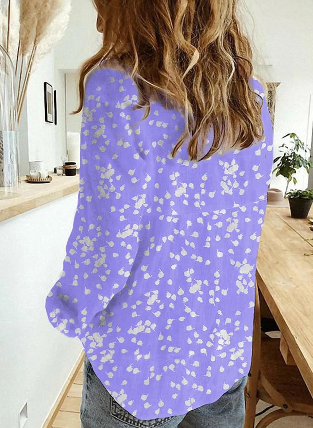 Dokotoo Women's Casual V Neck Alicia Floral Print Roll Up Long Sleeve Chiffon Button Down Blouses Bohemian Top Shirts