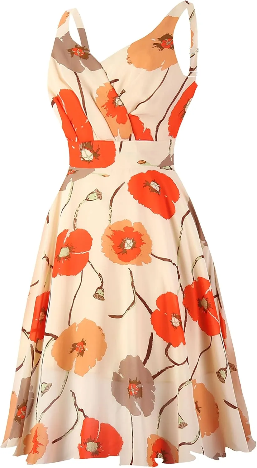 Dressever Summer Cocktail Dress V-Neck Adjustable Spaghetti Strap Chiffon Sundress