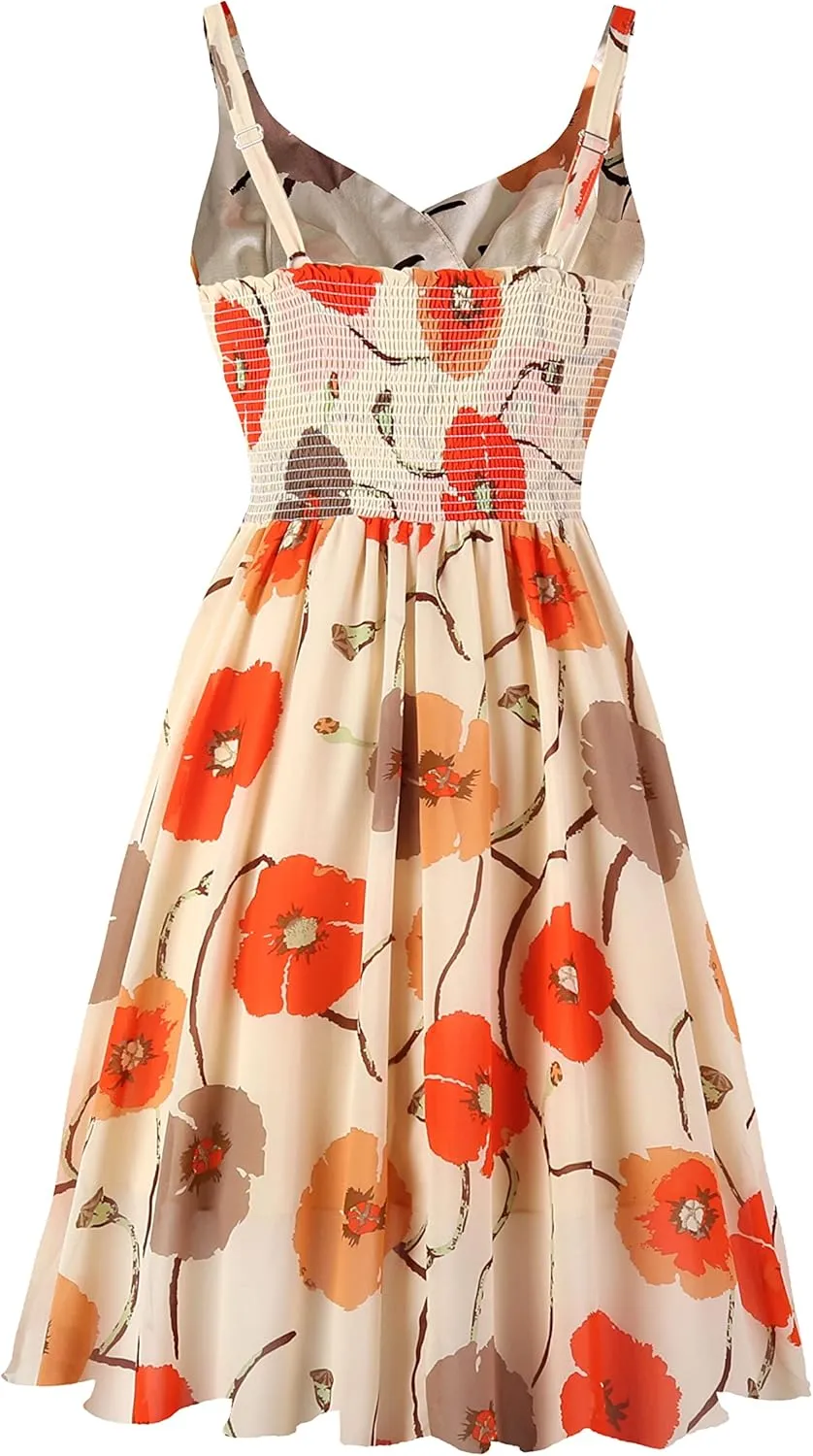 Dressever Summer Cocktail Dress V-Neck Adjustable Spaghetti Strap Chiffon Sundress