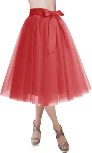 DRESSTELLS Womens Tulle Skirt A Line Tulle Dress Tutu Skirts Knee Length Adult Layered Short Prom Party Midi Skirt