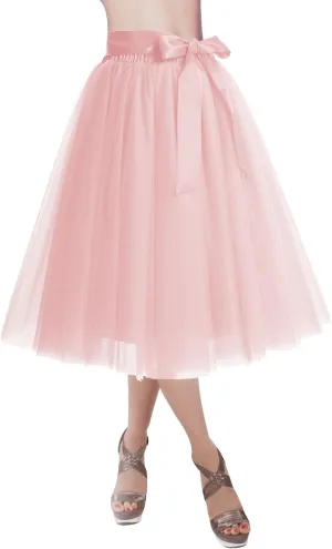 DRESSTELLS Womens Tulle Skirt A Line Tulle Dress Tutu Skirts Knee Length Adult Layered Short Prom Party Midi Skirt