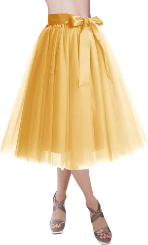 DRESSTELLS Womens Tulle Skirt A Line Tulle Dress Tutu Skirts Knee Length Adult Layered Short Prom Party Midi Skirt