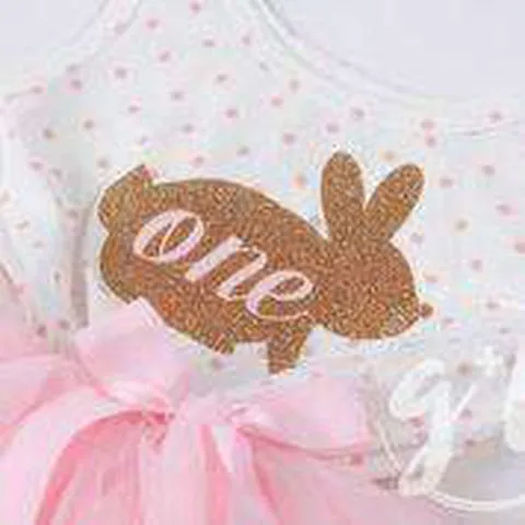 Easter Bunny 1st Birthday Gold "ONE" on Pink Polka Dot Sleeveless Tutu Dress