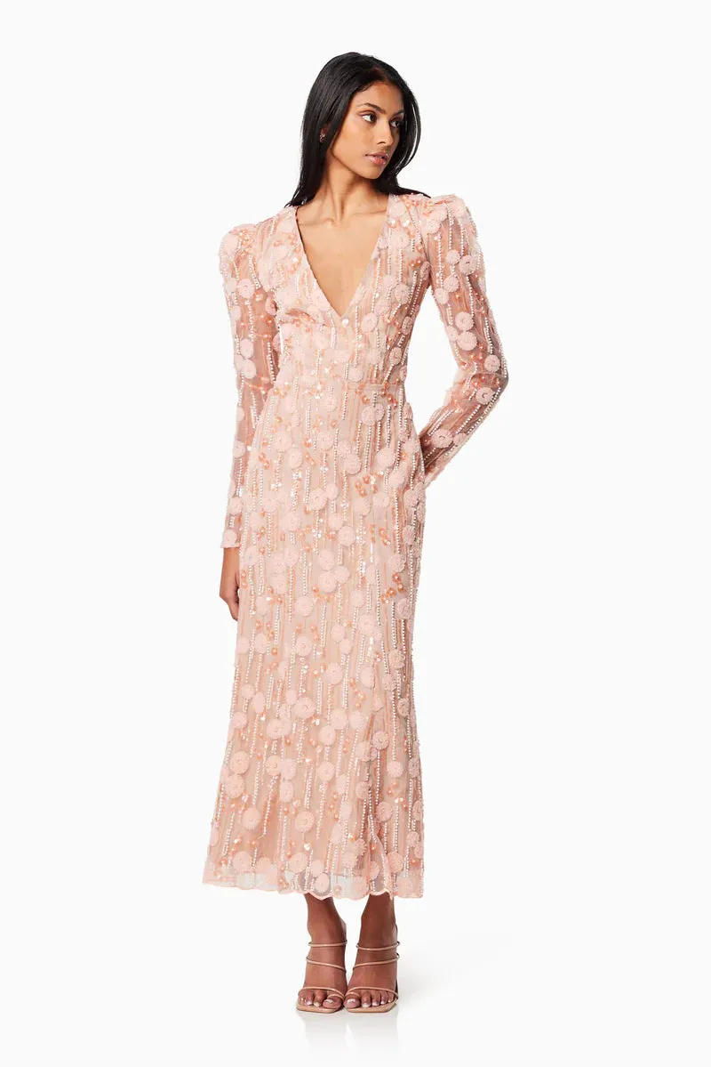 Elliatt La -Rochelle beaded lace v neck midi gown