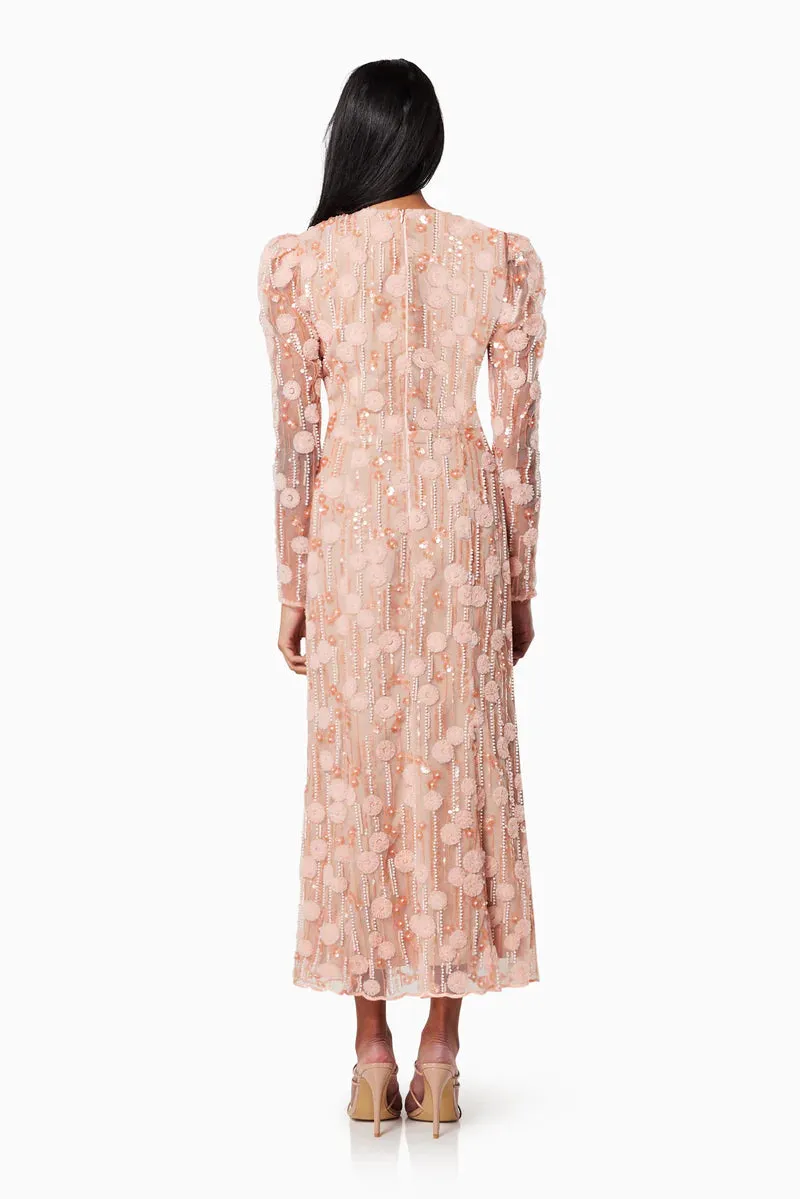 Elliatt La -Rochelle beaded lace v neck midi gown