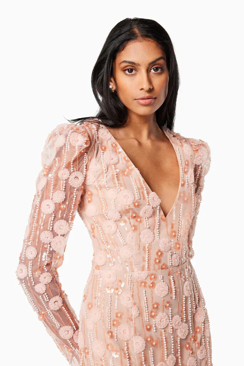 Elliatt La -Rochelle beaded lace v neck midi gown