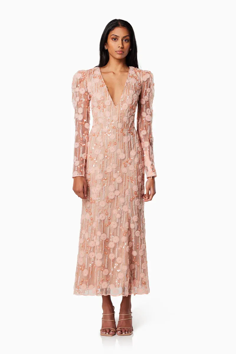 Elliatt La -Rochelle beaded lace v neck midi gown