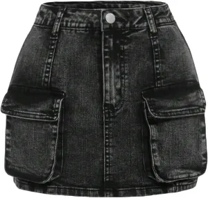 Girl's Denim Cargo Skirt Y2K Solid Low Waist Button Bodycon A Line Denim Skirt Slim Fit Mini Skirt with Flap Pocket