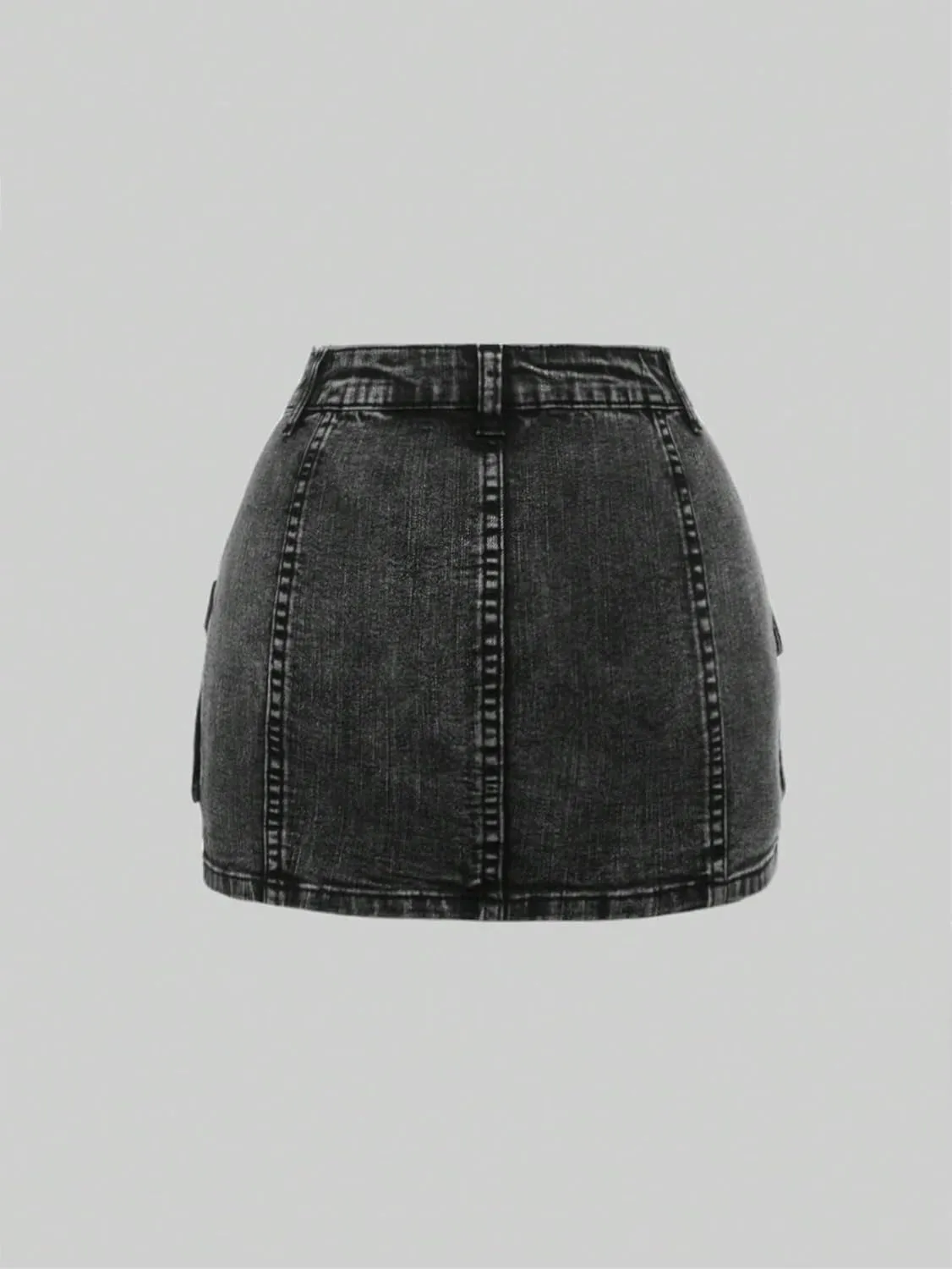Girl's Denim Cargo Skirt Y2K Solid Low Waist Button Bodycon A Line Denim Skirt Slim Fit Mini Skirt with Flap Pocket