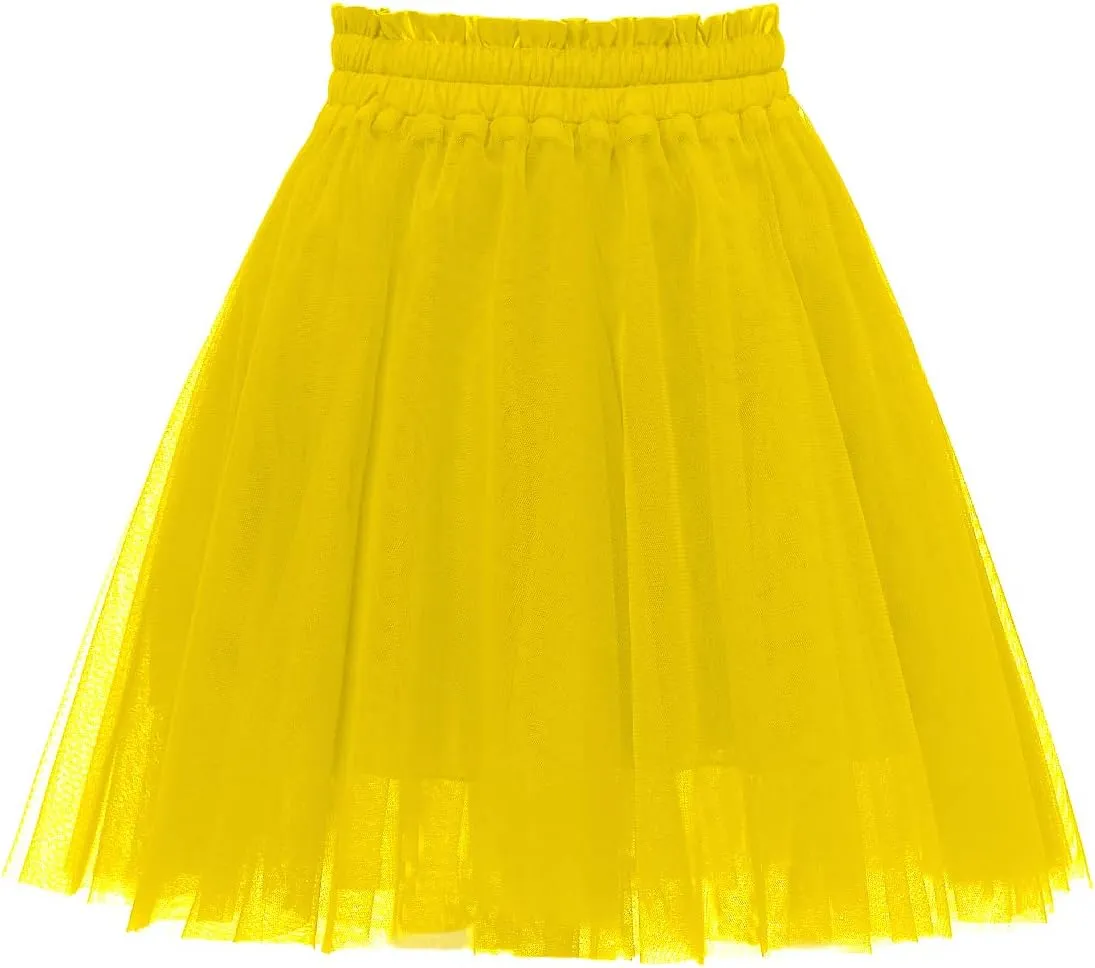 Girstunm Women's Elastic Waist Dancing Dress Princess Mesh Tulle Above Knee Skirts