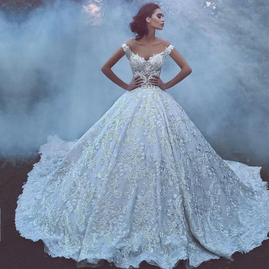 Glamorous Off-the-Shoulder Lace Wedding Dress | Mermaid Bridal Gowns On Sale