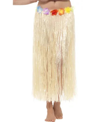 Hawaiian Hula Skirt with Flowers, with Velcro Natural 75cm/29in