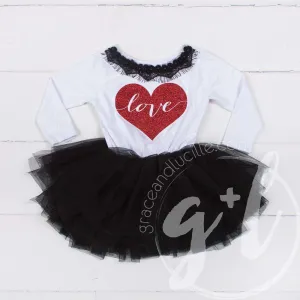 Heart Full of LOVE Bejeweled Black & White Dress