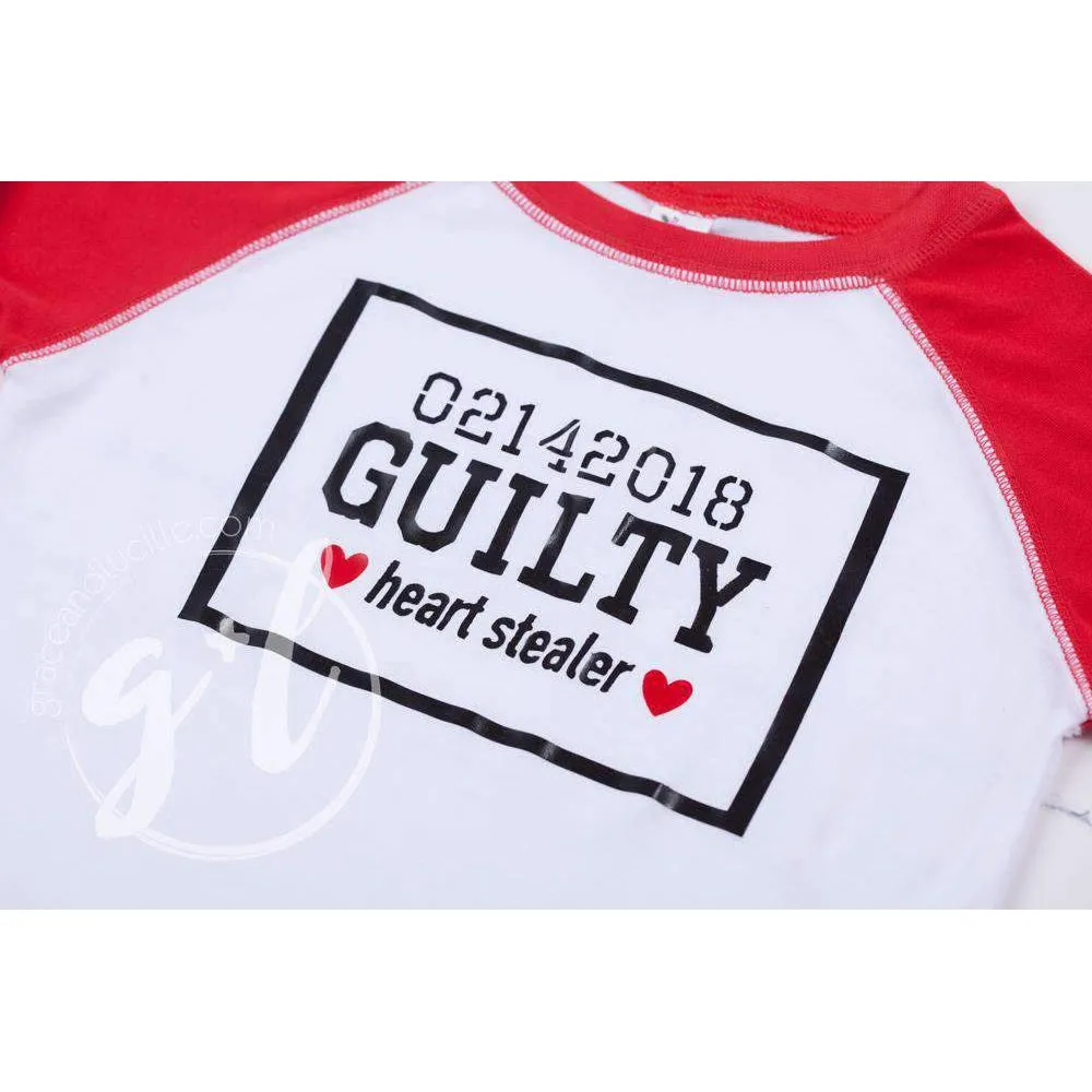 Heart Stealer "Guilty" Boys Shirt or Onesie for Valentines Day