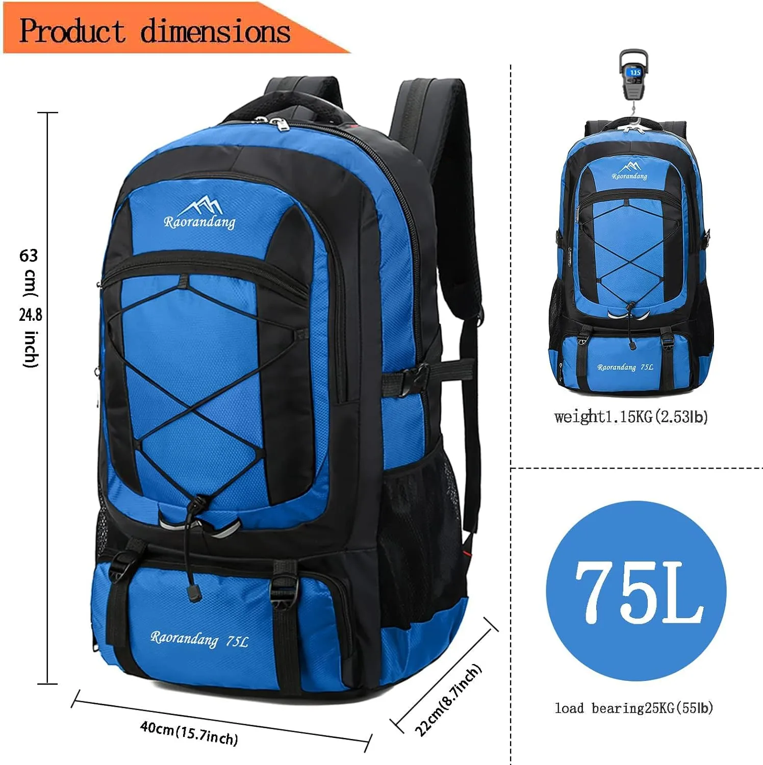 Hiking Backpack Waterproof Lightweight Durable 75L Large Capacity Travel Backpack Great for hiking, camping, trips