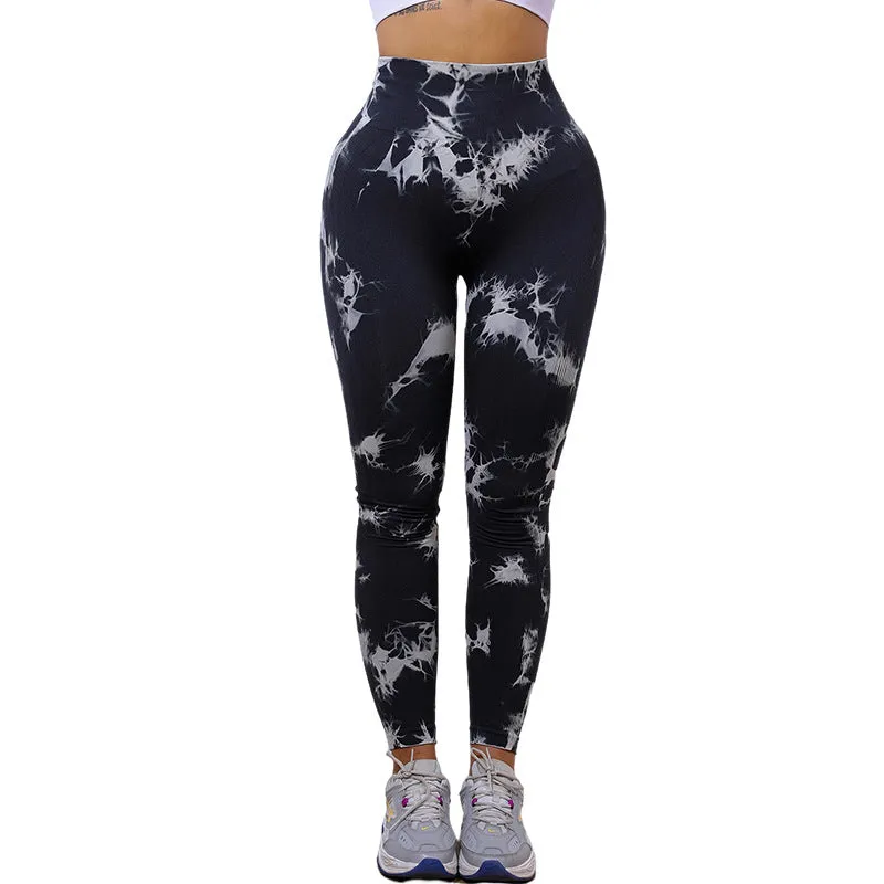 Hzori Hip-Lifting Tie-Dye Yoga Pants Women's Seamless Peach Hip Sports Pants High Waist Workout