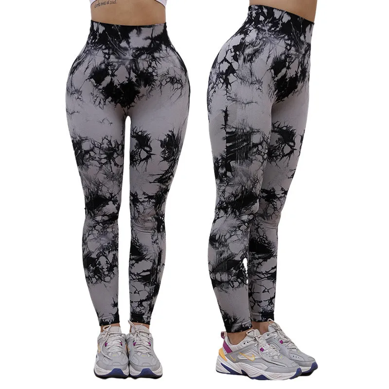 Hzori Hip-Lifting Tie-Dye Yoga Pants Women's Seamless Peach Hip Sports Pants High Waist Workout