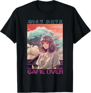 Japanese Vaporwave Sad Anime Girl Game Over Indie Aesthetic T-Shirt