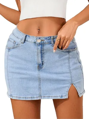 Jean Skirts for Women Stretchy Mini Skirt Side Slit with High Waisted Summer Casual Denim Skirt 2025 Trendy