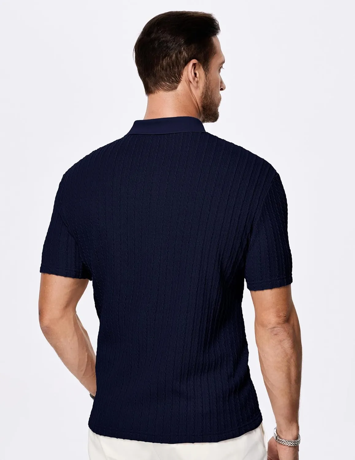 JMIERR Mens Casual Polo Shirt Summer Short Sleeve Vacation Button Beach Knit Stretchy Golf Shirts