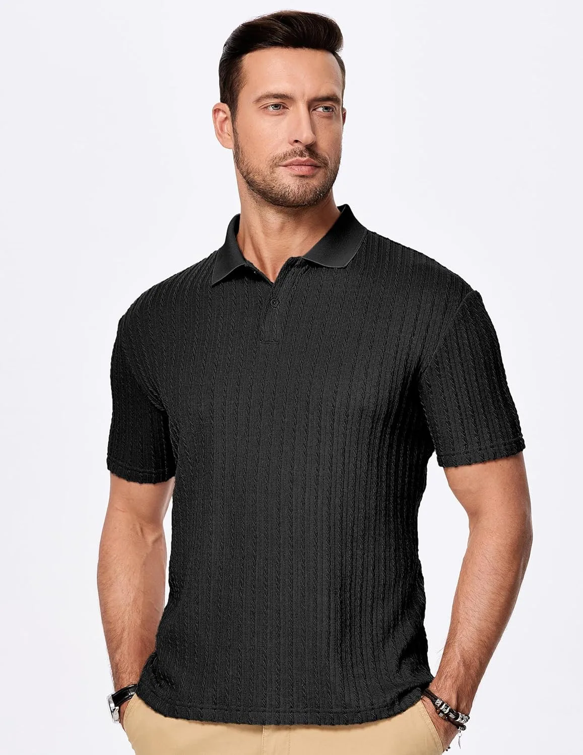 JMIERR Mens Casual Polo Shirt Summer Short Sleeve Vacation Button Beach Knit Stretchy Golf Shirts