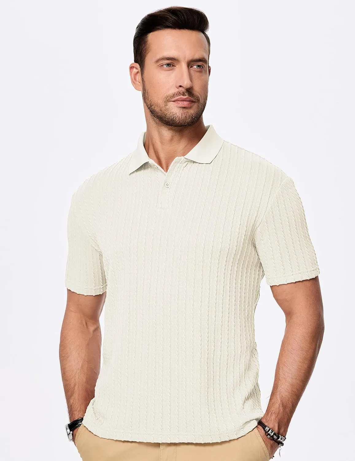 JMIERR Mens Casual Polo Shirt Summer Short Sleeve Vacation Button Beach Knit Stretchy Golf Shirts