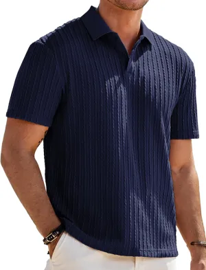 JMIERR Mens Casual Polo Shirt Summer Short Sleeve Vacation Button Beach Knit Stretchy Golf Shirts