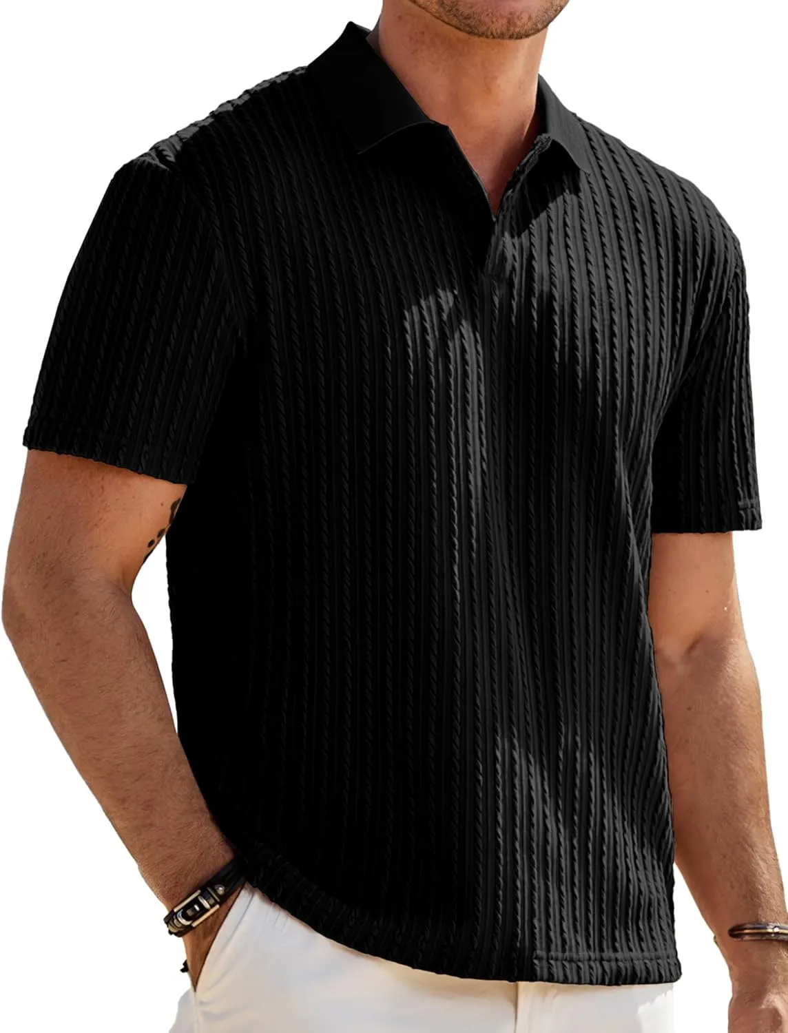 JMIERR Mens Casual Polo Shirt Summer Short Sleeve Vacation Button Beach Knit Stretchy Golf Shirts