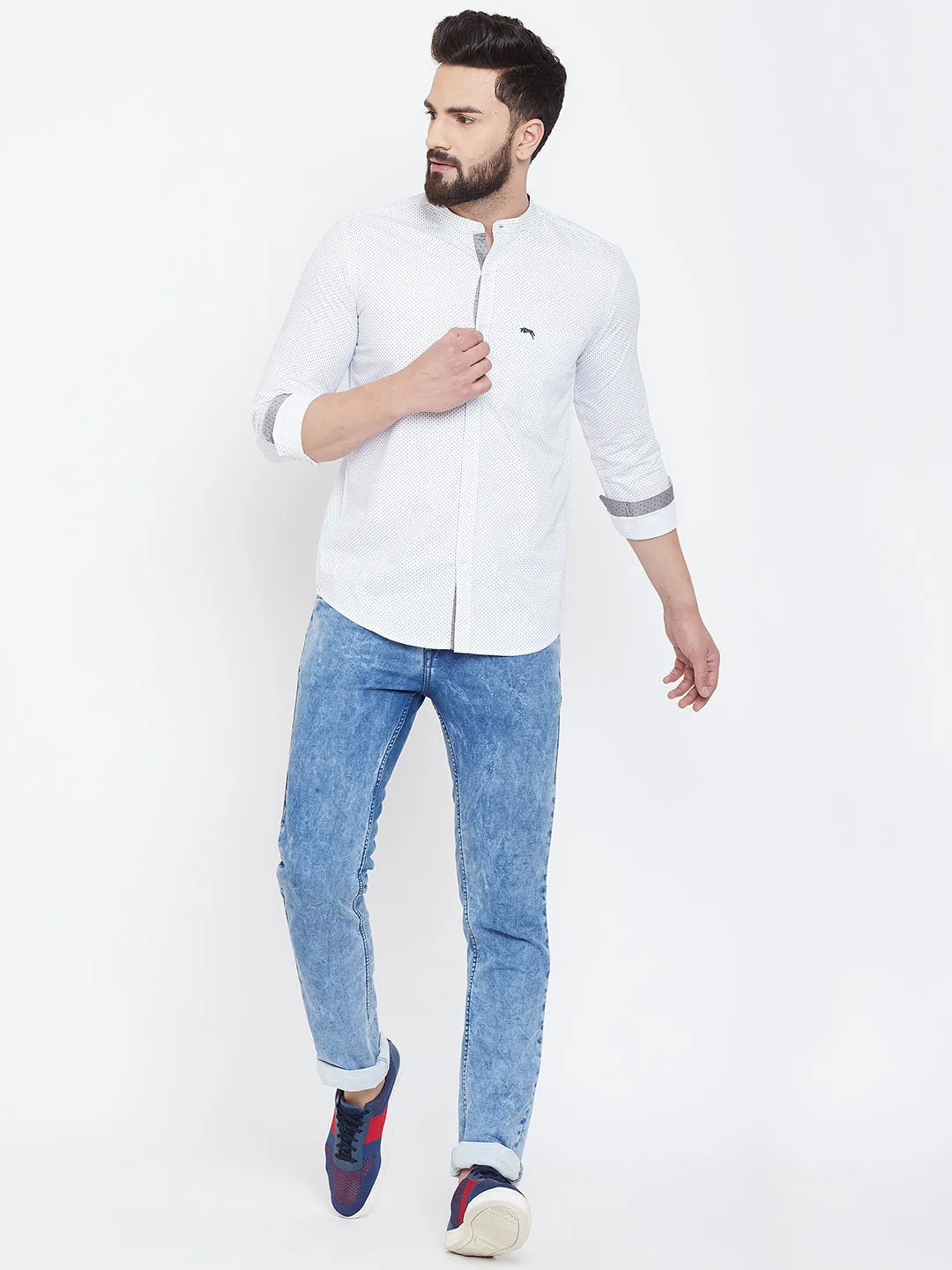 JUMP USA Men White Printed Cotton Casual Shirts