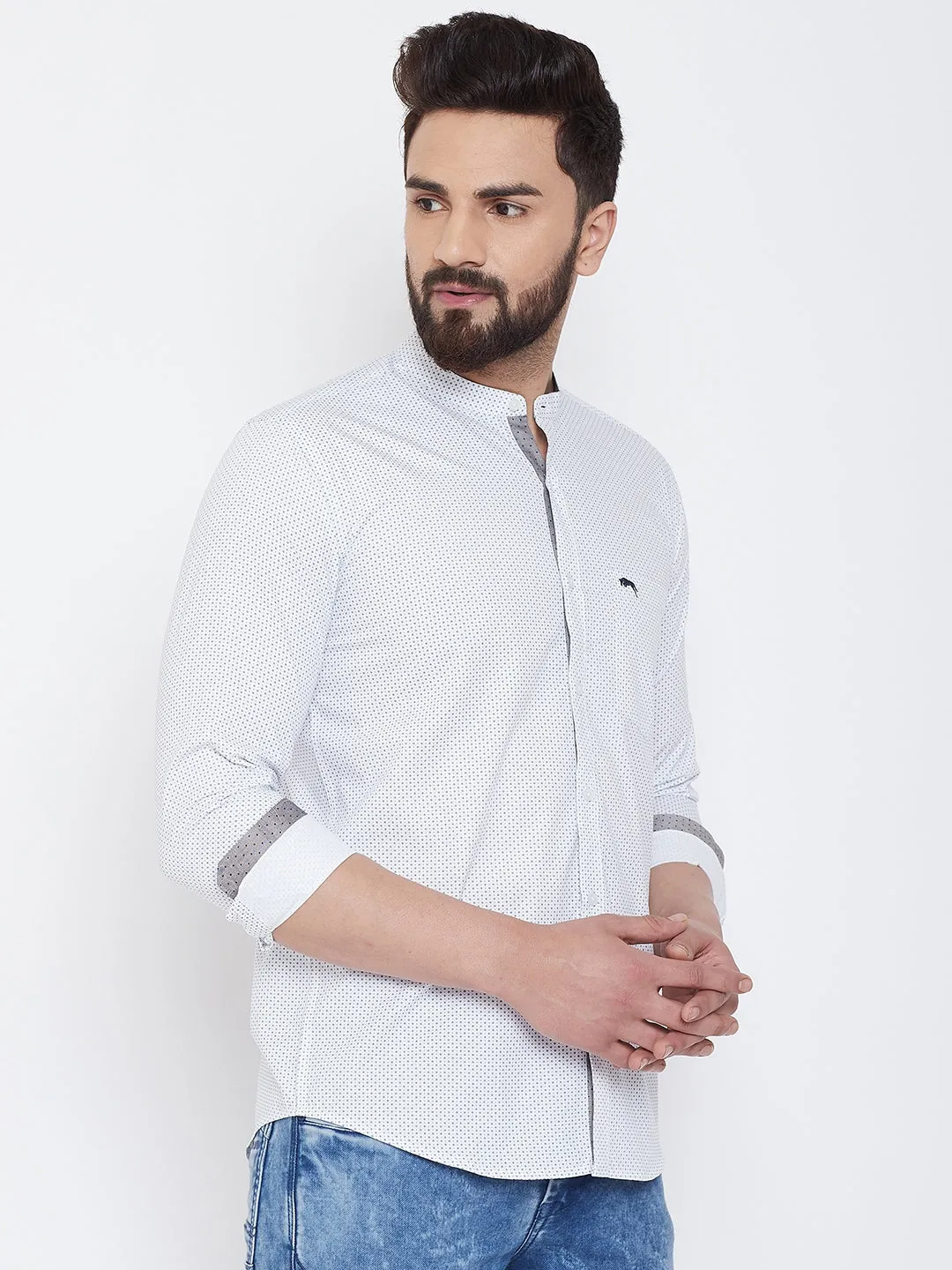 JUMP USA Men White Printed Cotton Casual Shirts