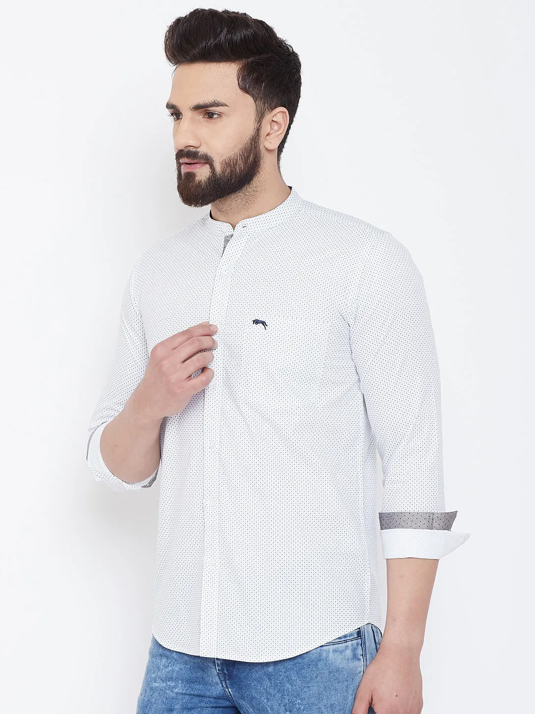 JUMP USA Men White Printed Cotton Casual Shirts