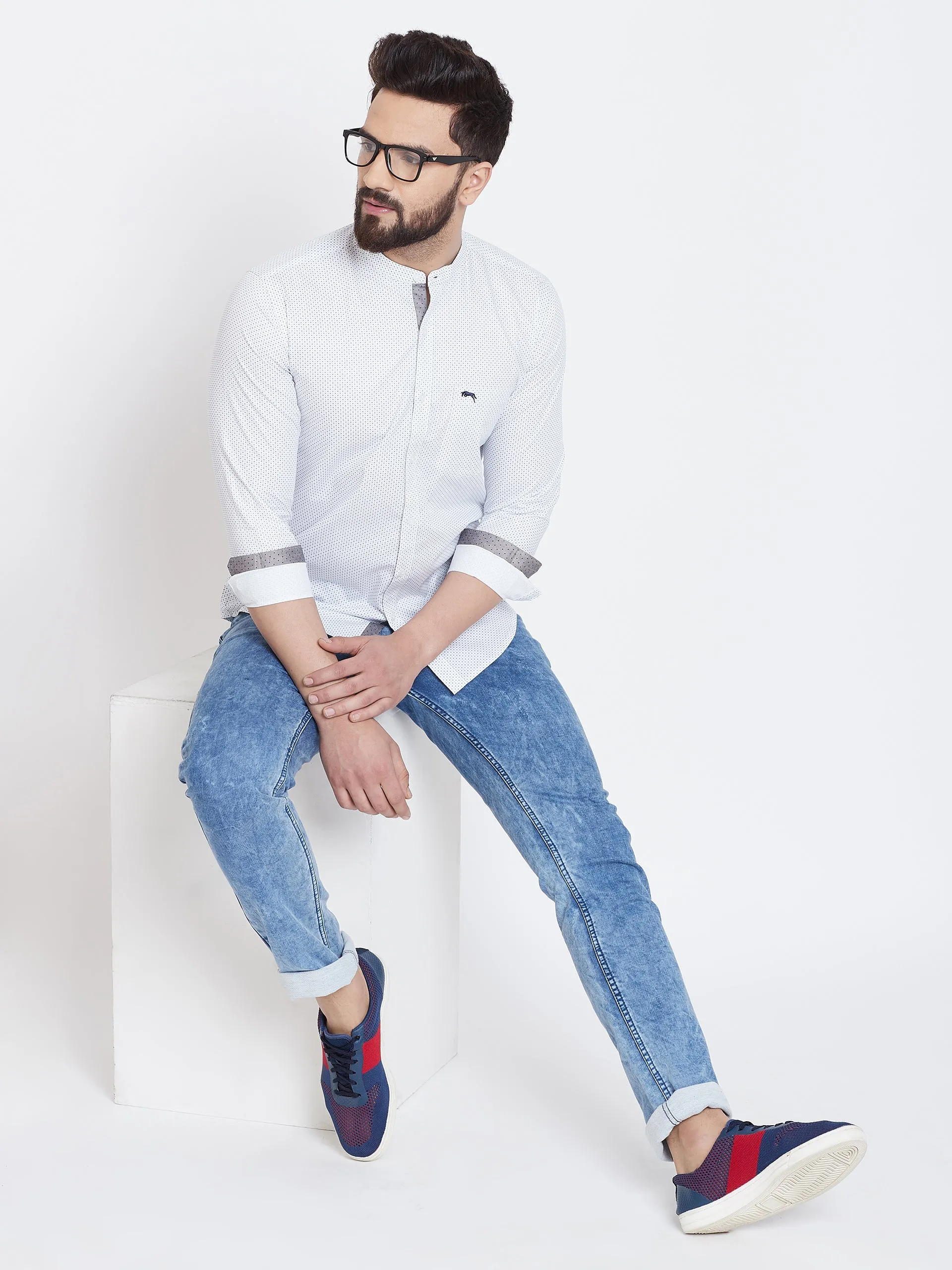 JUMP USA Men White Printed Cotton Casual Shirts