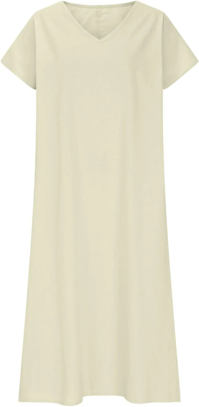 Linen Dresses for Women 2025 Trendy Flowy Sundresses Loose Fit Cotton Maxi Dress Summer Beach Vacation Casual Dress
