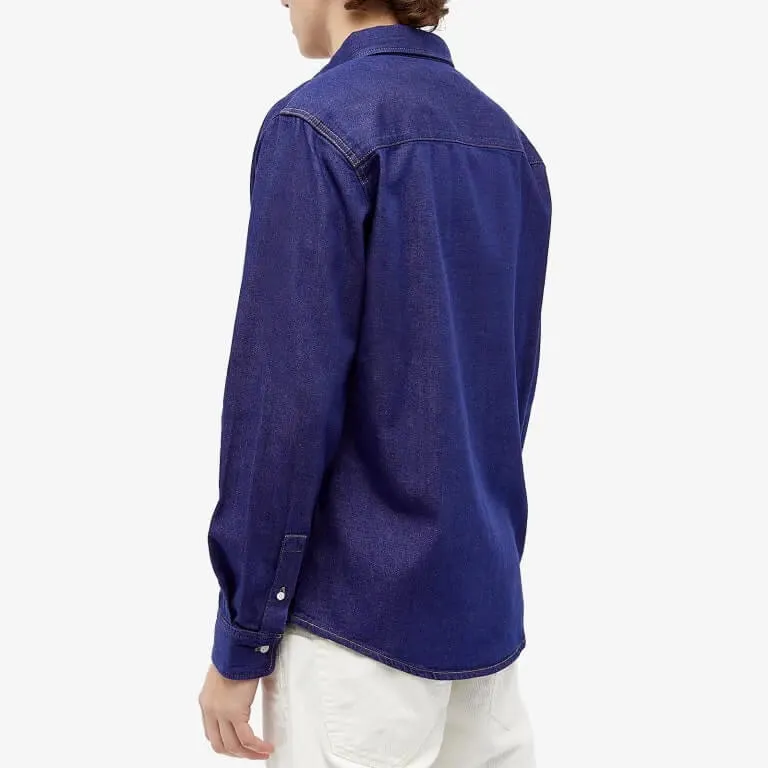 Maison Kitsune Fox Head Patch Shirt, blue