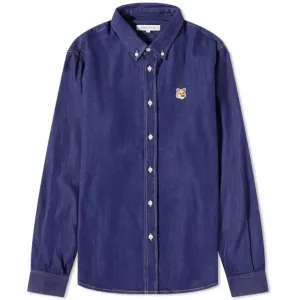 Maison Kitsune Fox Head Patch Shirt, blue