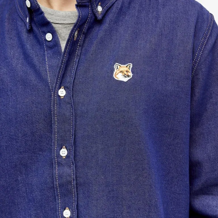 Maison Kitsune Fox Head Patch Shirt, blue