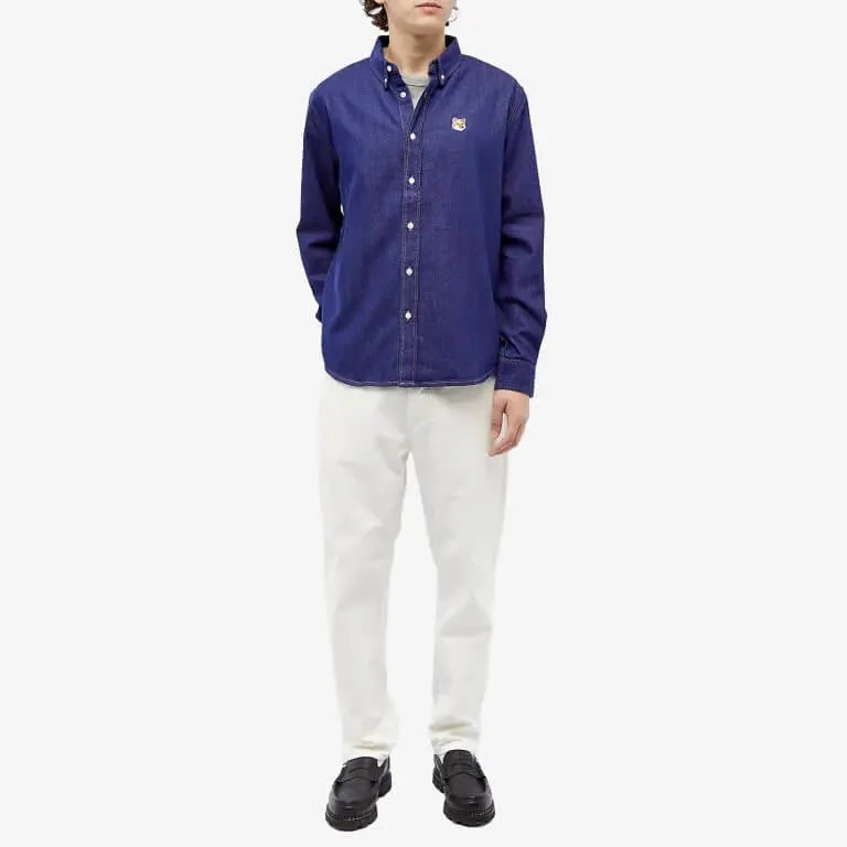 Maison Kitsune Fox Head Patch Shirt, blue