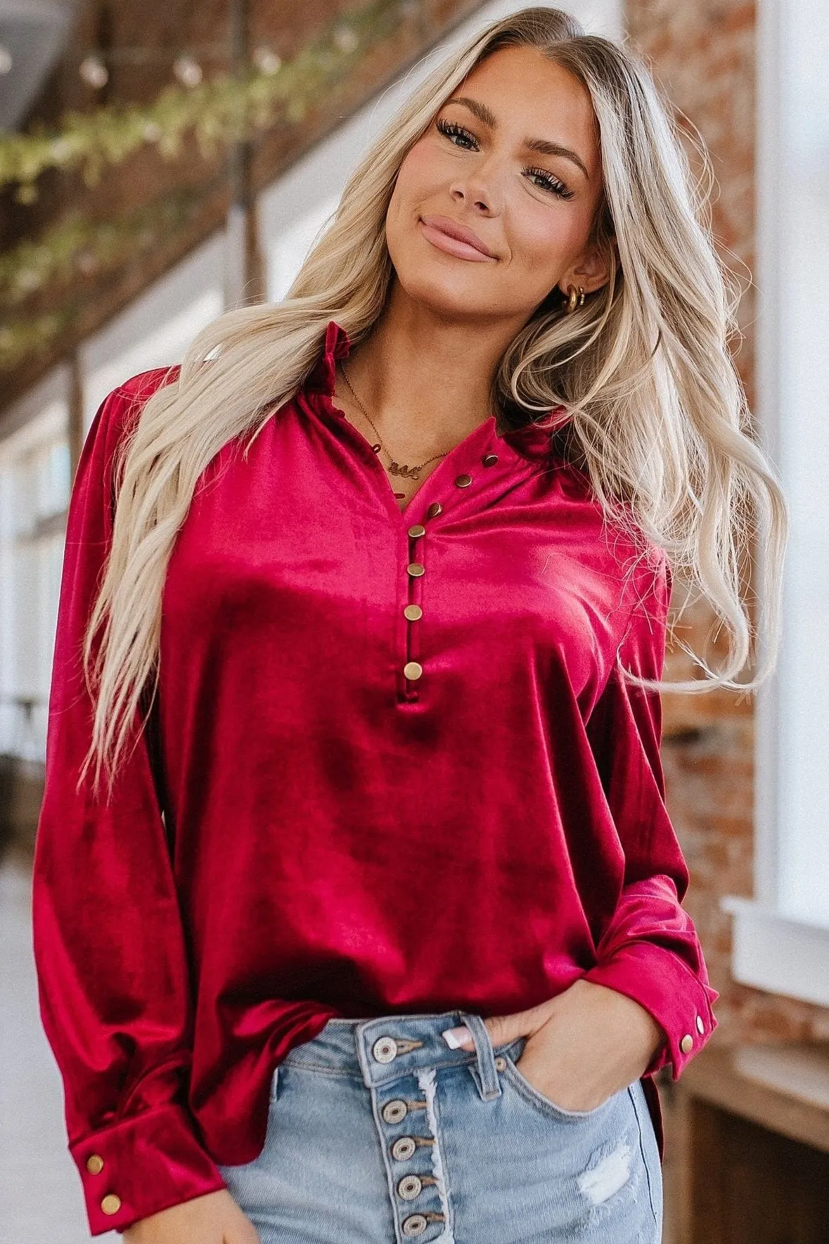 Marjorie Long Sleeve Velvet Blouse | S-2XL