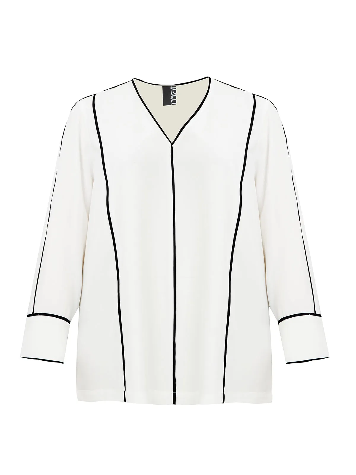 Mat White Blouse with Black Piping