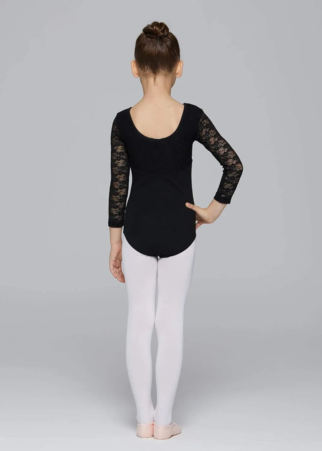 MdnMd Girls Ballet Dance Neck Lace Leotard for Toddler Gymnastic with Bow Back Cap Sleeve