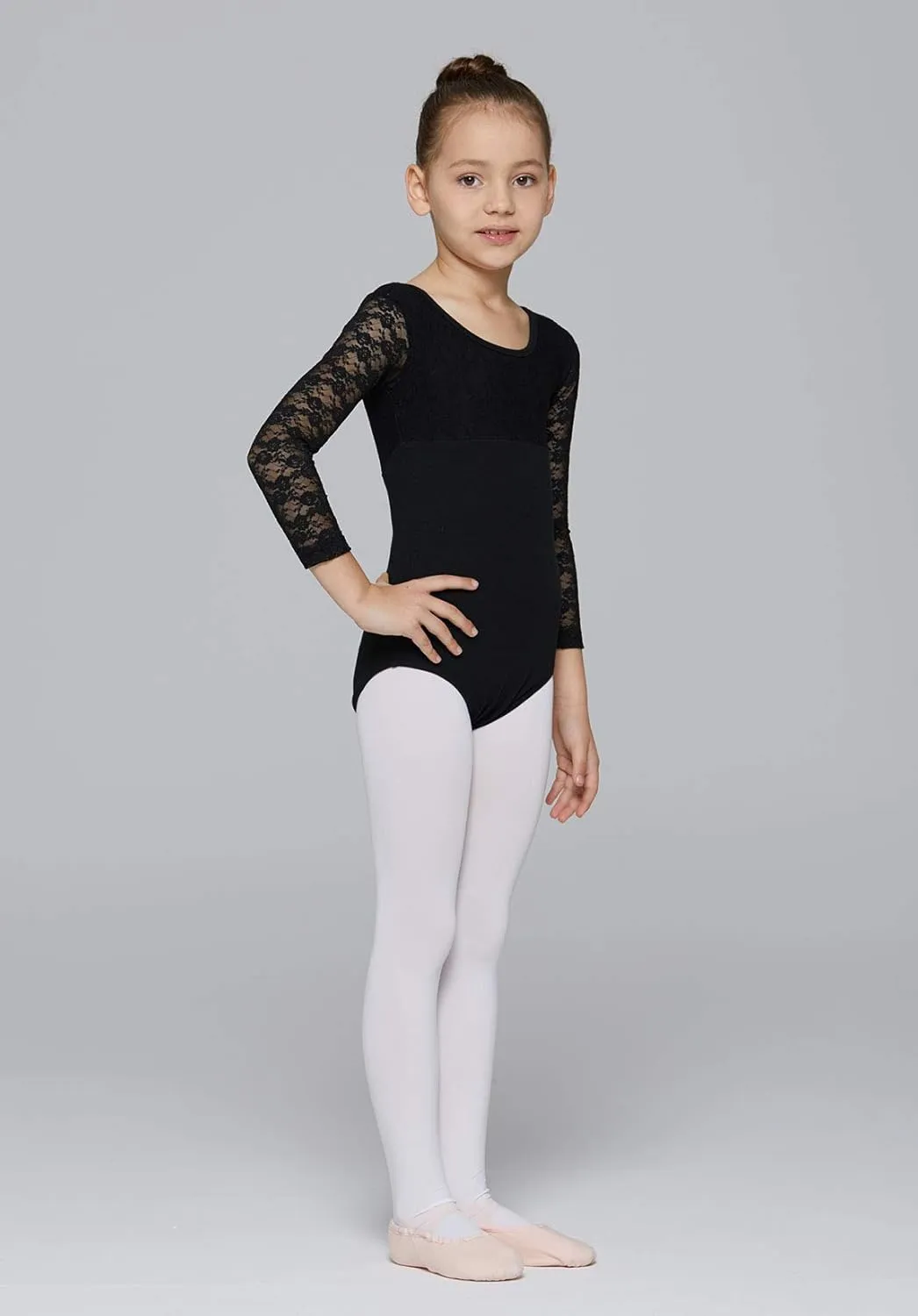 MdnMd Girls Ballet Dance Neck Lace Leotard for Toddler Gymnastic with Bow Back Cap Sleeve