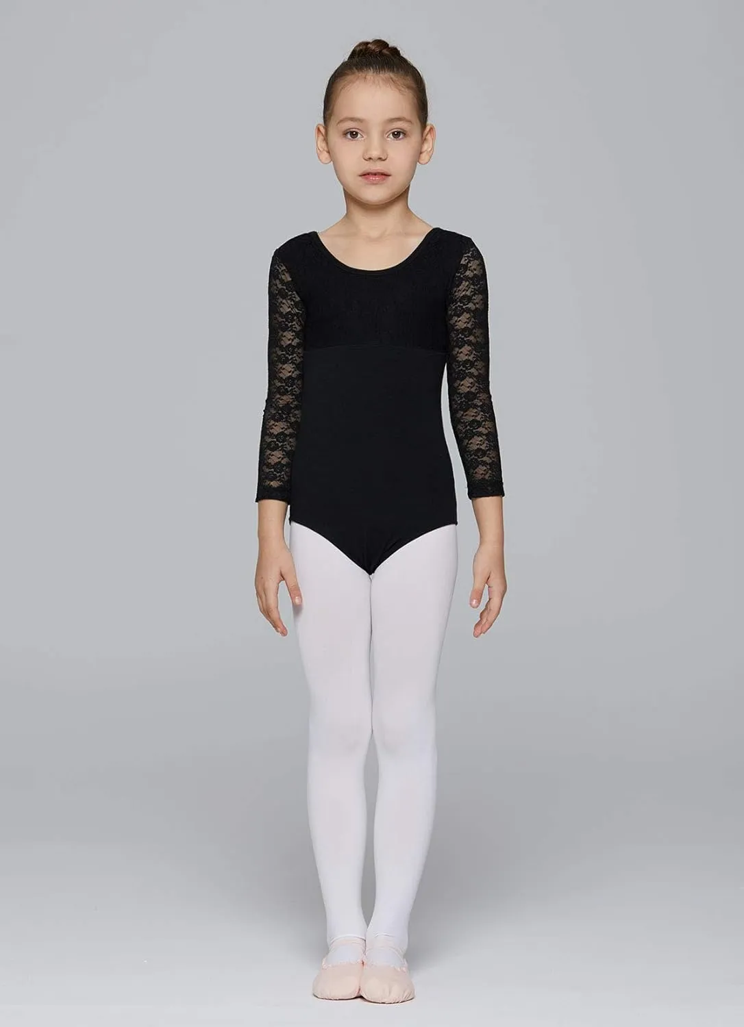 MdnMd Girls Ballet Dance Neck Lace Leotard for Toddler Gymnastic with Bow Back Cap Sleeve
