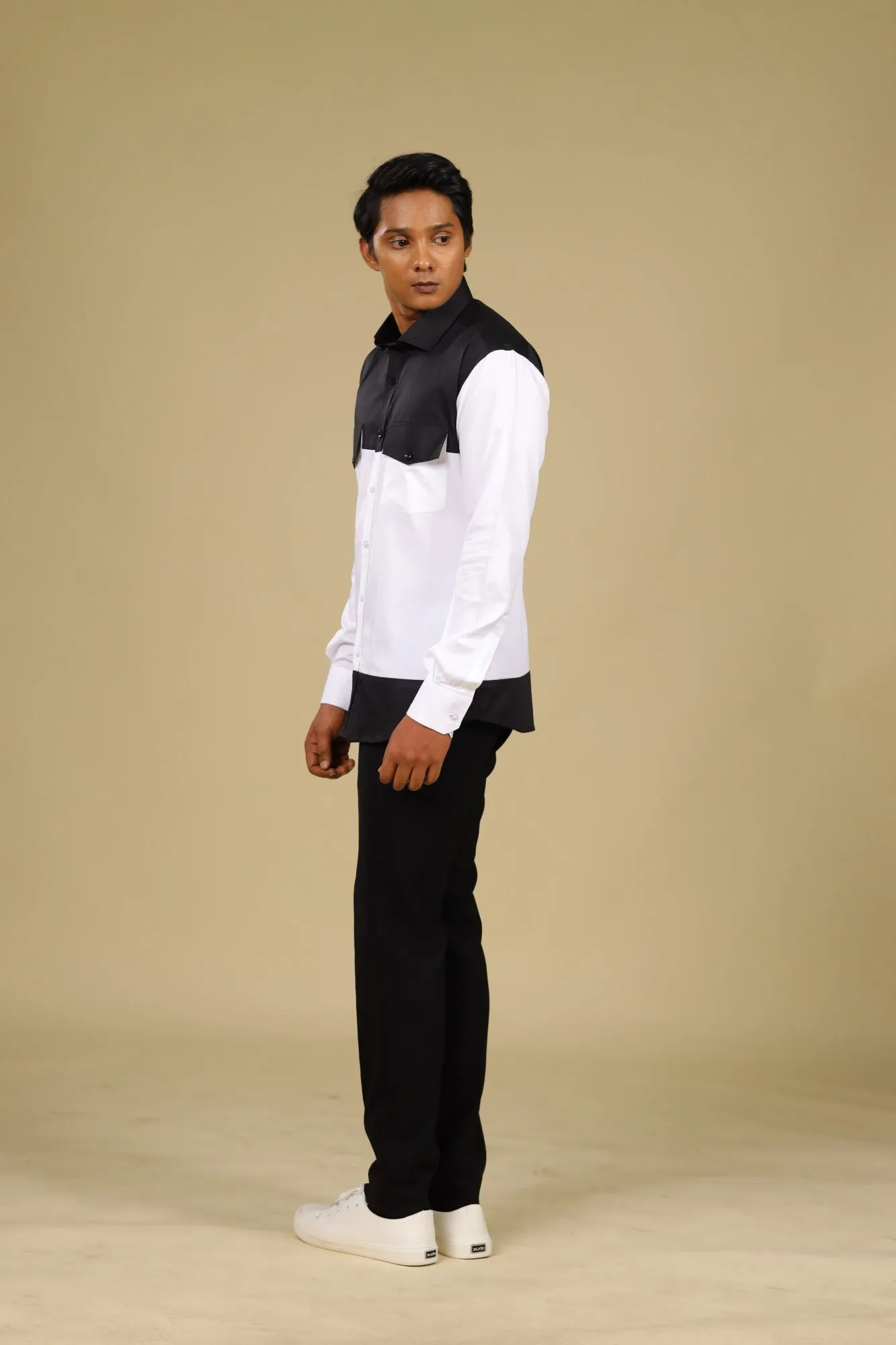 Men's Black & White Color Blant Croma Shirt Full Sleeves Casual Shirt - Hilo Design