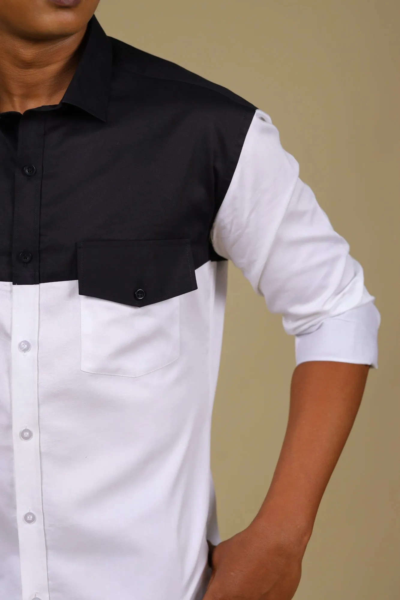 Men's Black & White Color Blant Croma Shirt Full Sleeves Casual Shirt - Hilo Design